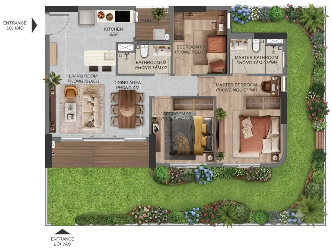 Mặt bằng minh họa Căn hộ sân vườn C3.1c.PES