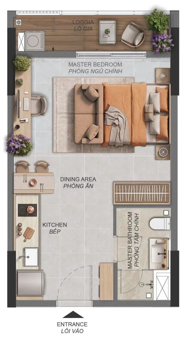 Mặt bằng minh họa Studio ST1.1a